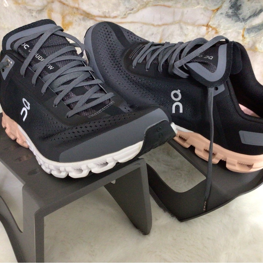 On Running Women's Black and Peach Athletic Shoes